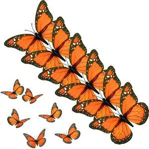 AQUEENLY Monarch Butterfly Decorations, 4.72'' Orange Premium Artificial Monarch Butterfly to Decorate for Craft, Home, Wall, Wedding, Party (12 Pcs) AQUEENLY Monarch Butterfly Decorations, 4.72'' Orange Premium Artificial Monarch Butterfly to Decorate for Craft, Home, Wall, Wedding, Party (12 Pcs)