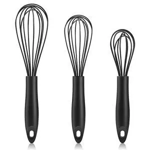 Silicone Whisk,Heat Resistant Non Scratch Whisks Set of 3,Stainless Steel & Silicone Wisk for Cooking,Kitchen Whisk For Nonstick Cookware,Balloon Egg Whisk Perfect for Blending,Beating,Frothing-Black Silicone Whisk,Heat Resistant Non Scratch Whisks Set of 3,Stainless Steel & Silicone Wisk for Cooking,Kitchen Whisk For Nonstick Cookware,Balloon Egg Whisk Perfect for Blending,Beating,Frothing-Black