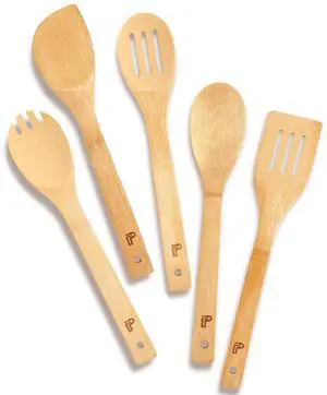 Wooden Spoons for Cooking 5 Bamboo Spatula Wood Kitchen Utensils Set | 30cm Lightweight Multifunctional Slotted Spork for Salad Baking Non-stick Smooth Glueless Heat-resistant Housewarming Gift Wooden Spoons for Cooking 5 Bamboo Spatula Wood Kitchen Utensils Set | 30cm Lightweight Multifunctional Slotted Spork for Salad Baking Non-stick Smooth Glueless Heat-resistant Housewarming Gift