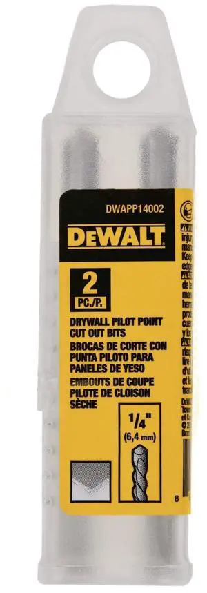 DWAPP14002 1/4IN DRYWALL PILOT POINT CUT OUT BIT 2 Pack DWAPP14002 1/4IN DRYWALL PILOT POINT CUT OUT BIT 2 Pack