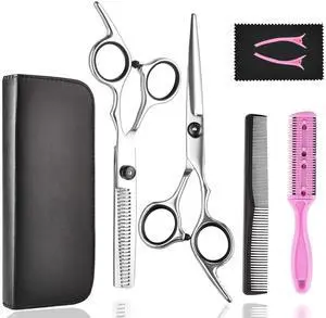 Hair Cutting Scissors Thinning Shears- Professional Barber Sharp Hair Scissors Hairdressing Shears Kit with Haircut Accessories in Leather Case for Cutting Styling Hair for Women Men Pet- 7 Pcs Hair Cutting Scissors Thinning Shears- Professional Barber Sharp Hair Scissors Hairdressing Shears Kit with Haircut Accessories in Leather Case for Cutting Styling Hair for Women Men Pet- 7 Pcs