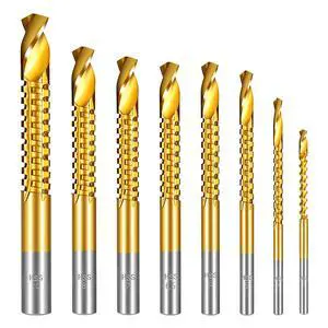 8 Pack Titanium Coated HSS Twist Drill Bits, 3-10mm Serrated Side Cutting Drill Bit, Hex Shank Serrated Cutting Drill Bits, Drill Bit Woodworking Tools, Hole Holesaw Tool for Plastic Metal Wood Hole 8 Pack Titanium Coated HSS Twist Drill Bits, 3-10mm Serrated Side Cutting Drill Bit, Hex Shank Serrated Cutting Drill Bits, Drill Bit Woodworking Tools, Hole Holesaw Tool for Plastic Metal Wood Hole