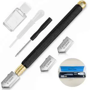 Glass Cutter 2mm-20mm, Glass Cutting Tool with Glass Oil & 3 Carbide Heads | 2-20 mm Glass Cutting, 3 Replaceable Carbide Heads, Automatic Oil Feed, Glass Cutting Oil, Mirror, Mosaic & Stained Glass Glass Cutter 2mm-20mm, Glass Cutting Tool with Glass Oil & 3 Carbide Heads | 2-20 mm Glass Cutting, 3 Replaceable Carbide Heads, Automatic Oil Feed, Glass Cutting Oil, Mirror, Mosaic & Stained Glass