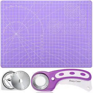 Rotary Fabric Cutter and Mat Set, Audab Self Healing Sewing Mats Shirt Cutter 45mm Rotary Cutting Wheel with Fabric Tool Blades for Cloth Crafts Quilting Scrapbooking Hobby (A4 9" x 12" Purple) Rotary Fabric Cutter and Mat Set, Audab Self Healing Sewing Mats Shirt Cutter 45mm Rotary Cutting Wheel with Fabric Tool Blades for Cloth Crafts Quilting Scrapbooking Hobby (A4 9" x 12" Purple)