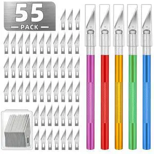 55 Pack Exacto Knife, Hobby Knife Set with 5 Craft Knives and 50 Precision Knife Blades(#11) for Art,Scrapbooking,Carving, DIY, Cutting, Stenciling by 55 Pack Exacto Knife, Hobby Knife Set with 5 Craft Knives and 50 Precision Knife Blades(#11) for Art,Scrapbooking,Carving, DIY, Cutting, Stenciling by