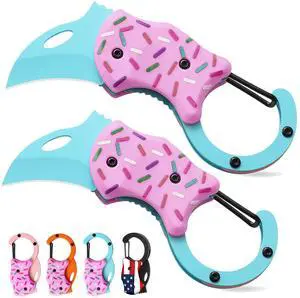 2 Pack Cute Donut Pocket Knife, 1.34 Blade EDC Folding Knife for Women Men, Small Portable Everyday Carry, Ideal Gifts for Mom Wife Her Him, Christmas Stocking Stuffers (Blue Pink) 2 Pack Cute Donut Pocket Knife, 1.34 Blade EDC Folding Knife for Women Men, Small Portable Everyday Carry, Ideal Gifts for Mom Wife Her Him, Christmas Stocking Stuffers (Blue Pink)