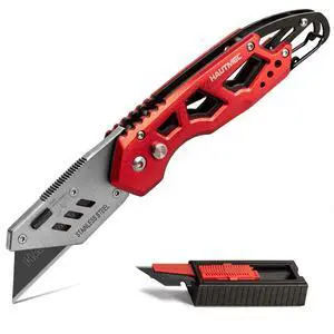 Heavy Duty Folding Utility Knife, Aluminum Box Cutter with 11PCS SK2H Blades, EDC Safety Work Knife with Belt Clip & Carabiner for Fast-Cutting Tasks, HT0263 Heavy Duty Folding Utility Knife, Aluminum Box Cutter with 11PCS SK2H Blades, EDC Safety Work Knife with Belt Clip & Carabiner for Fast-Cutting Tasks, HT0263
