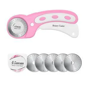 45mm Rotary Cutter with 5pcs Extra Blades, Ergonomic Handle Rolling Cutter with Safety Lock for Fabric, Leather, Crafting, Sewing, Quilting, Fabric Rotary Cutter Perfect for Left & Right Hand(Pink) 45mm Rotary Cutter with 5pcs Extra Blades, Ergonomic Handle Rolling Cutter with Safety Lock for Fabric, Leather, Crafting, Sewing, Quilting, Fabric Rotary Cutter Perfect for Left & Right Hand(Pink)