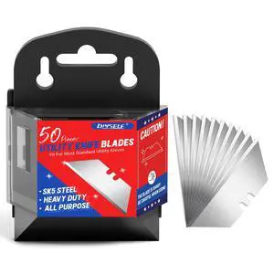 50 Pack Utility Knife Blades, SK5 Steel Box Cutter Blades with Dispenser, Standard Blades for Box Cutter Utility Knife Replacement, Sharper Utility Blade, Refills 50 Pack Utility Knife Blades, SK5 Steel Box Cutter Blades with Dispenser, Standard Blades for Box Cutter Utility Knife Replacement, Sharper Utility Blade, Refills