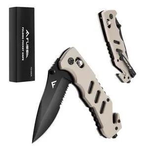 Folding Pocket Knife with Clip, Glass Breaker and Seatbelt Cutter | Survival Knife, for Emergency Rescue Situations, EDC Knife, for Tactical, Hunting, Camping, Outdoor, Unique Gifts for Father Folding Pocket Knife with Clip, Glass Breaker and Seatbelt Cutter | Survival Knife, for Emergency Rescue Situations, EDC Knife, for Tactical, Hunting, Camping, Outdoor, Unique Gifts for Father