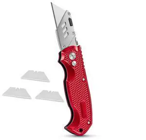 Utility Knife Set - Retractable Box Cutter with Heavy Duty Razor Blade - Professional Cutting Tool for Cardboard, Package, Warehouse, Office, Construction - 3 Extra Blades Refill - Red Utility Knife Set - Retractable Box Cutter with Heavy Duty Razor Blade - Professional Cutting Tool for Cardboard, Package, Warehouse, Office, Construction - 3 Extra Blades Refill - Red
