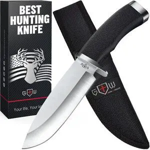 Hunting Knife with Sheath Survival Knives for Men - Best Tactical Camping Hunting Hiking Knife - Bushcraft Field Gear Accessories Tool - Fixed Blade Sharp Knofe with Rubber Handle for Men 148109 Hunting Knife with Sheath Survival Knives for Men - Best Tactical Camping Hunting Hiking Knife - Bushcraft Field Gear Accessories Tool - Fixed Blade Sharp Knofe with Rubber Handle for Men 148109