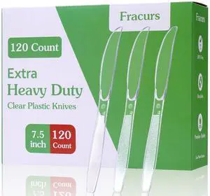 7.5" Extra Plastic Knives Heavy Duty, 120 Count Premium Disposable Plastic Knives Bulk, BPA-free & Heat Resistant, Solid and Sturdy Clear Knives for Parties, Events and Daily Use 7.5" Extra Plastic Knives Heavy Duty, 120 Count Premium Disposable Plastic Knives Bulk, BPA-free & Heat Resistant, Solid and Sturdy Clear Knives for Parties, Events and Daily Use