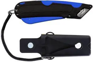 EZ-1000 Safety Box Cutter Utility Knife, 3 Blade Depth Setting, Squeeze Trigger and Dual Side Edge Guide, 2 Blades, Holster and Lanyard (Blue) EZ-1000 Safety Box Cutter Utility Knife, 3 Blade Depth Setting, Squeeze Trigger and Dual Side Edge Guide, 2 Blades, Holster and Lanyard (Blue)