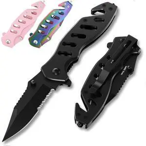 Tactical Legal Knife for Men Women - 2.68 inch Serrated Blade - Small Black Pocket Knives with Glass Breaker Seatbelt Cutter - Cool Folding Tool - Food Processing Knives - Mens Birthday Gift 6655 B Tactical Legal Knife for Men Women - 2.68 inch Serrated Blade - Small Black Pocket Knives with Glass Breaker Seatbelt Cutter - Cool Folding Tool - Food Processing Knives - Mens Birthday Gift 6655 B