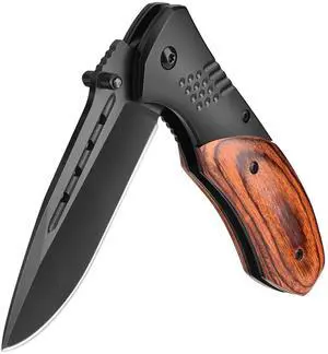 Pocket Knife for Men, Wood Handle Folding Knives, Large, Black | Liner Lock, Deep Pocket Clip, Glass Breaker, Thumb Stud, Anti-Slip Ergonomic Design, EDC for Survival Camping Fishing Women Pocket Knife for Men, Wood Handle Folding Knives, Large, Black | Liner Lock, Deep Pocket Clip, Glass Breaker, Thumb Stud, Anti-Slip Ergonomic Design, EDC for Survival Camping Fishing Women