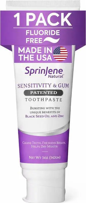 Natural Fluoride Free Toothpaste for Sensitive Teeth & Gums Patented Toothpaste with Black Seed Oil & Zinc Vegan Dry Mouth Prevention for Fresh Breath Made in the USA (1 Pack) Natural Fluoride Free Toothpaste for Sensitive Teeth & Gums Patented Toothpaste with Black Seed Oil & Zinc Vegan Dry Mouth Prevention for Fresh Breath Made in the USA (1 Pack)