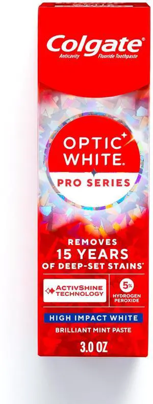 Optic White Pro Series Whitening Toothpaste, High Impact White, 3oz | 5% Hydrogen Peroxide Whitening Formula, Removes 15 Years of Deep-Set Stains, With Fluoride, Brilliant Mint Paste Flavor Optic White Pro Series Whitening Toothpaste, High Impact White, 3oz | 5% Hydrogen Peroxide Whitening Formula, Removes 15 Years of Deep-Set Stains, With Fluoride, Brilliant Mint Paste Flavor