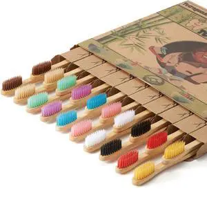 20 Count Bamboo Toothbrushes - BPA Free Soft Bristles Natural Toothbrush Set - Biodegradable & Compostable Eco-Friendly Wooden Toothbrush, Multicolor 20 Count Bamboo Toothbrushes - BPA Free Soft Bristles Natural Toothbrush Set - Biodegradable & Compostable Eco-Friendly Wooden Toothbrush, Multicolor