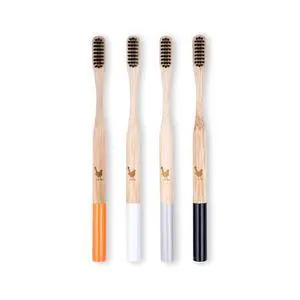 Bamboo Toothbrush with Soft Charcoal Infused Bristles | Set of 4 Bamboo Toothbrush with Soft Charcoal Infused Bristles | Set of 4