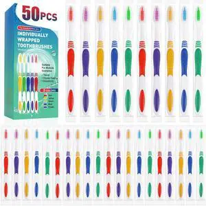 50 PCS Disposable Toothbrushes Pack, Bulk Toothbrush Individually Wrapped | Medium Soft Bristle Toothbrush, Kids Toothbrushes, Ergonomics Handle, Perfect for Travel Hotel Donation 50 PCS Disposable Toothbrushes Pack, Bulk Toothbrush Individually Wrapped | Medium Soft Bristle Toothbrush, Kids Toothbrushes, Ergonomics Handle, Perfect for Travel Hotel Donation