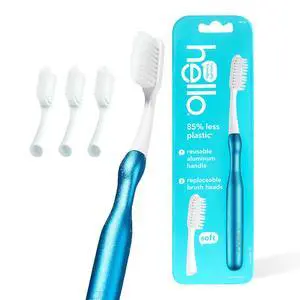 Manual Adult Toothbrush With Reusable Blue Modern Aluminum Handle & 4 Soft Replacement Heads, Bpa-free, 4 count Manual Adult Toothbrush With Reusable Blue Modern Aluminum Handle & 4 Soft Replacement Heads, Bpa-free, 4 count