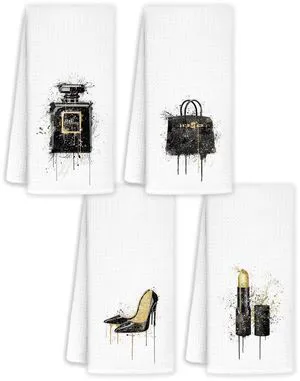 Black and Gold Bathroom Hand Towels Set of 4, Girly Aesthetic Hand Towels for Girls Bathroom Dorm Apartment Decor, Trendy High-Heels Lipstick Kitchen Dish Tea Towels Gifts for Women, 16x24 Inch Black and Gold Bathroom Hand Towels Set of 4, Girly Aesthetic Hand Towels for Girls Bathroom Dorm Apartment Decor, Trendy High-Heels Lipstick Kitchen Dish Tea Towels Gifts for Women, 16x24 Inch