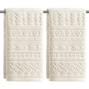 2 Pcs Beige 3D Geometric Design Jacquard Hand Towels for Bathroom, 100% Cotton Soft Absorbent Bathroom Decor Towels, 13.7 x 29.5 Inch 2 Pcs Beige 3D Geometric Design Jacquard Hand Towels for Bathroom, 100% Cotton Soft Absorbent Bathroom Decor Towels, 13.7 x 29.5 Inch