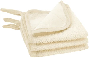 Exfoliating Washcloths, 3 Pack, 9.9" x 9.9", Cream | Dual-Sided for Face and Body, Soft Side for Rich Lather, Textured Side for Gentle Exfoliation, Hang Loop Exfoliating Washcloths, 3 Pack, 9.9" x 9.9", Cream | Dual-Sided for Face and Body, Soft Side for Rich Lather, Textured Side for Gentle Exfoliation, Hang Loop