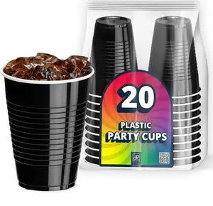 20 Party Cups 12 oz Disposable Plastic Cups for Birthday Party Bachelorette Camping Indoor Outdoor Events Beverage Drinking Cups (Black, 20) 20 Party Cups 12 oz Disposable Plastic Cups for Birthday Party Bachelorette Camping Indoor Outdoor Events Beverage Drinking Cups (Black, 20)