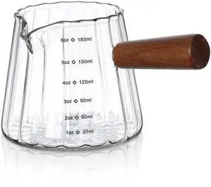 6 oz Glass Measuring Cups with Spout,Borosilicate Glass Triple Pitcher with Scale,Origami Style Espresso Shot Glasses with Wood Handle for Coffee Milk,Dishwasher Safe 6 oz Glass Measuring Cups with Spout,Borosilicate Glass Triple Pitcher with Scale,Origami Style Espresso Shot Glasses with Wood Handle for Coffee Milk,Dishwasher Safe
