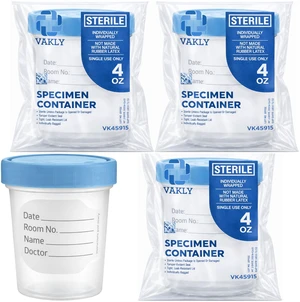 Sterile Specimen Cups 4 oz, Urine Collection Cups 3 Count | Individually bagged sterile cups with screw-on lids for urine collection, specimen testing, and secure sample handling Sterile Specimen Cups 4 oz, Urine Collection Cups 3 Count | Individually bagged sterile cups with screw-on lids for urine collection, specimen testing, and secure sample handling