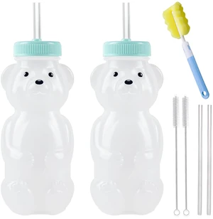 Honey Bear Straw Cups, Juice Bear Bottle Drinking Cup Long Straws with 4 Flexible Straws & Cleaning Tools, 8-Ounce Therapy Sippy Bottles for Speech and Feeding Training, Food-Grade & BPA Free 2 Pack Honey Bear Straw Cups, Juice Bear Bottle Drinking Cup Long Straws with 4 Flexible Straws & Cleaning Tools, 8-Ounce Therapy Sippy Bottles for Speech and Feeding Training, Food-Grade & BPA Free 2 Pack
