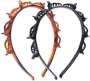2 Pack Clip Headband for Twisty Bangs, 90s Hair Accessories for Women with 8 Mini Clips, Braided Hair Clip Headbands for Y2K Fashion Styling, Black and Brown 2 Pack Clip Headband for Twisty Bangs, 90s Hair Accessories for Women with 8 Mini Clips, Braided Hair Clip Headbands for Y2K Fashion Styling, Black and Brown