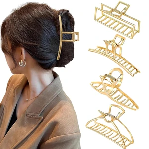 4 Pack Large Gold Metal Hair Claw Clips for Women Girls Thick Hair | French Design Metal Banana Jaw Clamp Barrettes, Strong Non-Slip Grip Secure All Hair Types, Hair Accessories for Gift 4 Pack Large Gold Metal Hair Claw Clips for Women Girls Thick Hair | French Design Metal Banana Jaw Clamp Barrettes, Strong Non-Slip Grip Secure All Hair Types, Hair Accessories for Gift