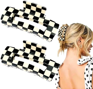 2 PCS Checkered Hair Claw Clips Square Checker Barrettes Cute Non Slip Hair Jaw Clips Strong Hold Rectangle Hair Claw Multicolored Plaid Vintage Check 2 PCS Checkered Hair Claw Clips Square Checker Barrettes Cute Non Slip Hair Jaw Clips Strong Hold Rectangle Hair Claw Multicolored Plaid Vintage Check