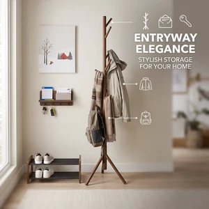 HMD Houma Freestanding 8-Hook Solid Wood Coat Rack for Entryway, Bedroom & Home Organization, Easy Assembly HMD Houma Freestanding 8-Hook Solid Wood Coat Rack for Entryway, Bedroom & Home Organization, Easy Assembly