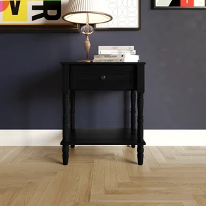 HMD Rumford 1-Drawer Nightstand Modern Wooden Bedside Table with Storage, Open Shelf & Natural Woodgrain Finish Black HMD Rumford 1-Drawer Nightstand Modern Wooden Bedside Table with Storage, Open Shelf & Natural Woodgrain Finish Black
