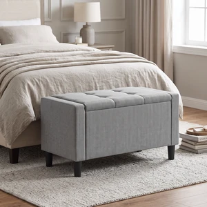 HMD Braylen Upholstered Button-Tufted Flip-Top Storage Bench Gray 29"inch HMD Braylen Upholstered Button-Tufted Flip-Top Storage Bench Gray 29"inch