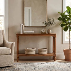 HMD Giuseppe 47-Inch Wooden Console Table with Lower Display Shelf, Turned Legs, Classic Traditional Design, and Easy Assembly, Brown HMD Giuseppe 47-Inch Wooden Console Table with Lower Display Shelf, Turned Legs, Classic Traditional Design, and Easy Assembly, Brown