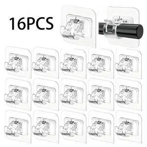 16-Pack Sticky Curtain Brackets - Self-Adhesive, No-Drill ABS Plastic Adjustable Hooks for Window/Door, Home Organizer Rails for Multiple Rooms (Transparent) 16-Pack Sticky Curtain Brackets - Self-Adhesive, No-Drill ABS Plastic Adjustable Hooks for Window/Door, Home Organizer Rails for Multiple Rooms (Transparent)