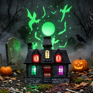 Curoee 14" Halloween Projection Haunted House Decor, Colorful Lights | Multiple Triggering Methods Bat & ghost wall projection,multicolor glowing window, Creepy Sound for Haunted House Yard Party Curoee 14" Halloween Projection Haunted House Decor, Colorful Lights | Multiple Triggering Methods Bat & ghost wall projection,multicolor glowing window, Creepy Sound for Haunted House Yard Party