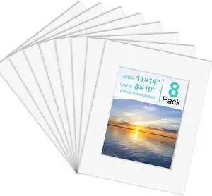 Phinus 8 Pack Picture Mats for Frames, Acid Free 11x14 Matted to 8x10, Picture Frame Mats for Pictures, Watercolor, Artwork and Prints (White) Phinus 8 Pack Picture Mats for Frames, Acid Free 11x14 Matted to 8x10, Picture Frame Mats for Pictures, Watercolor, Artwork and Prints (White)