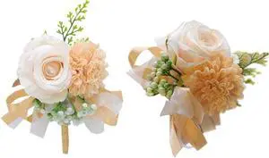 Rikyo 2 Pack Champagne Flower Wrist Corsage Boutonniere Set,3" Artificial Rose Carnation Wrist Corsage and Men Boutonniere Set,Curtain Tiebacks,DIY Silk Flower for Wedding Flowers Prom Suit Decor Rikyo 2 Pack Champagne Flower Wrist Corsage Boutonniere Set,3" Artificial Rose Carnation Wrist Corsage and Men Boutonniere Set,Curtain Tiebacks,DIY Silk Flower for Wedding Flowers Prom Suit Decor
