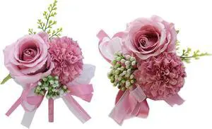 2pcs Purple Flower Wrist Corsage & Boutonniere Set,3" Mini Silk Flowers 2pcs Purple Flower Wrist Corsage & Boutonniere Set,3" Mini Silk Flowers