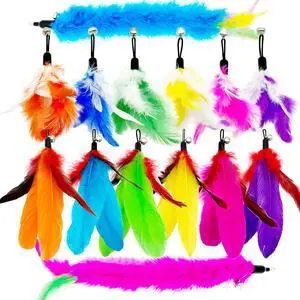 Cat Feather Toys Refills, 14 Pieces Natural Feathers Refills, Cat Wand Replacement Feathers Toy for Indoor Cats Cat Feather Toys Refills, 14 Pieces Natural Feathers Refills, Cat Wand Replacement Feathers Toy for Indoor Cats