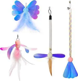 JXFUKAL Cat Feather Toy Refills, 4Pcs Simulation Butterfly Dragonfly Glitter Piece Feather Cat Lures Wand Attachment Replacement for Kitty Kitten Indoor Cats Accessories JXFUKAL Cat Feather Toy Refills, 4Pcs Simulation Butterfly Dragonfly Glitter Piece Feather Cat Lures Wand Attachment Replacement for Kitty Kitten Indoor Cats Accessories