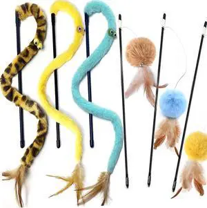 Cat Toys for Indoor Toys,Rainbow Cat Wand Toys,Feather Flips Plush Ball Cat Toys,Interactive Feather Toy for Teaser Play and Chase Exercise with Kitten 6 Pack Cat Toys for Indoor Toys,Rainbow Cat Wand Toys,Feather Flips Plush Ball Cat Toys,Interactive Feather Toy for Teaser Play and Chase Exercise with Kitten 6 Pack