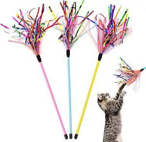 Cat Wands 3 PCS Durable Teaser Wands with Mylar Strips Interactive Cat Toy Cat Wands 3 PCS Durable Teaser Wands with Mylar Strips Interactive Cat Toy