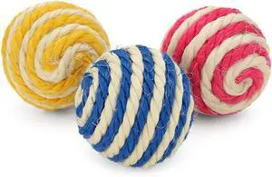 Cutie's PetBox 3-Pack Sisal String Rattle Ball Toy for Indoor Cats - All Natural Woven Fibers, Assorted Colors, 1.7" Size Cutie's PetBox 3-Pack Sisal String Rattle Ball Toy for Indoor Cats - All Natural Woven Fibers, Assorted Colors, 1.7" Size
